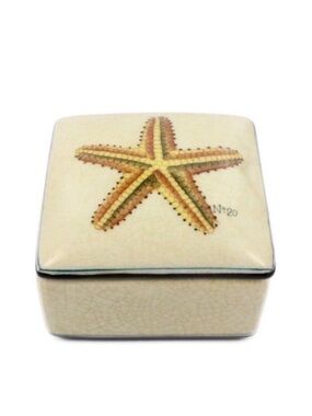 Homart Hand Painted Starfish Crackle Glaze Ceramic Decorative Box